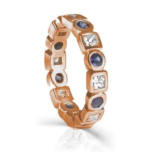 1.65 CT Round & Princess Cut Blue Sapphires & Diamonds - Eternity Ring