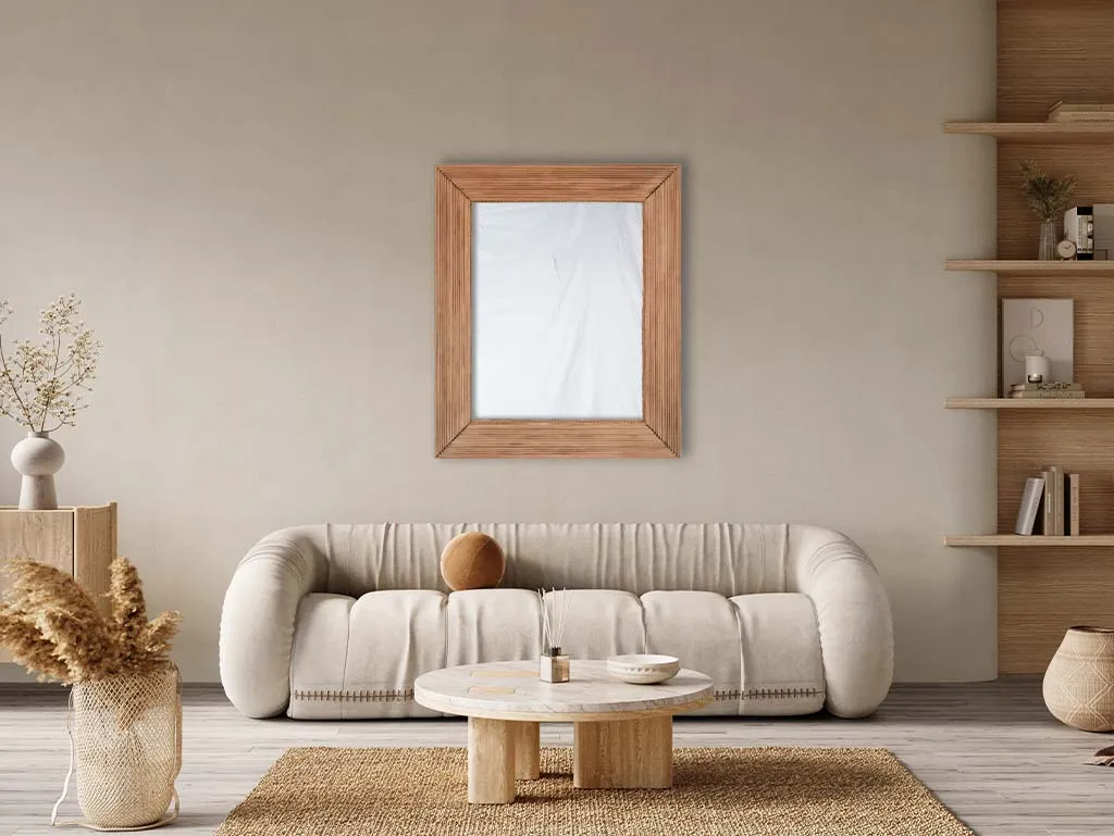 1940s Vintage Mahogany Mirror w/ Reeded Wooden Frame 39¾" x 33½"