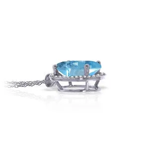 7.58 Carat 14K Solid White Gold Truth's Beauty Blue Topaz Diamond Necklace