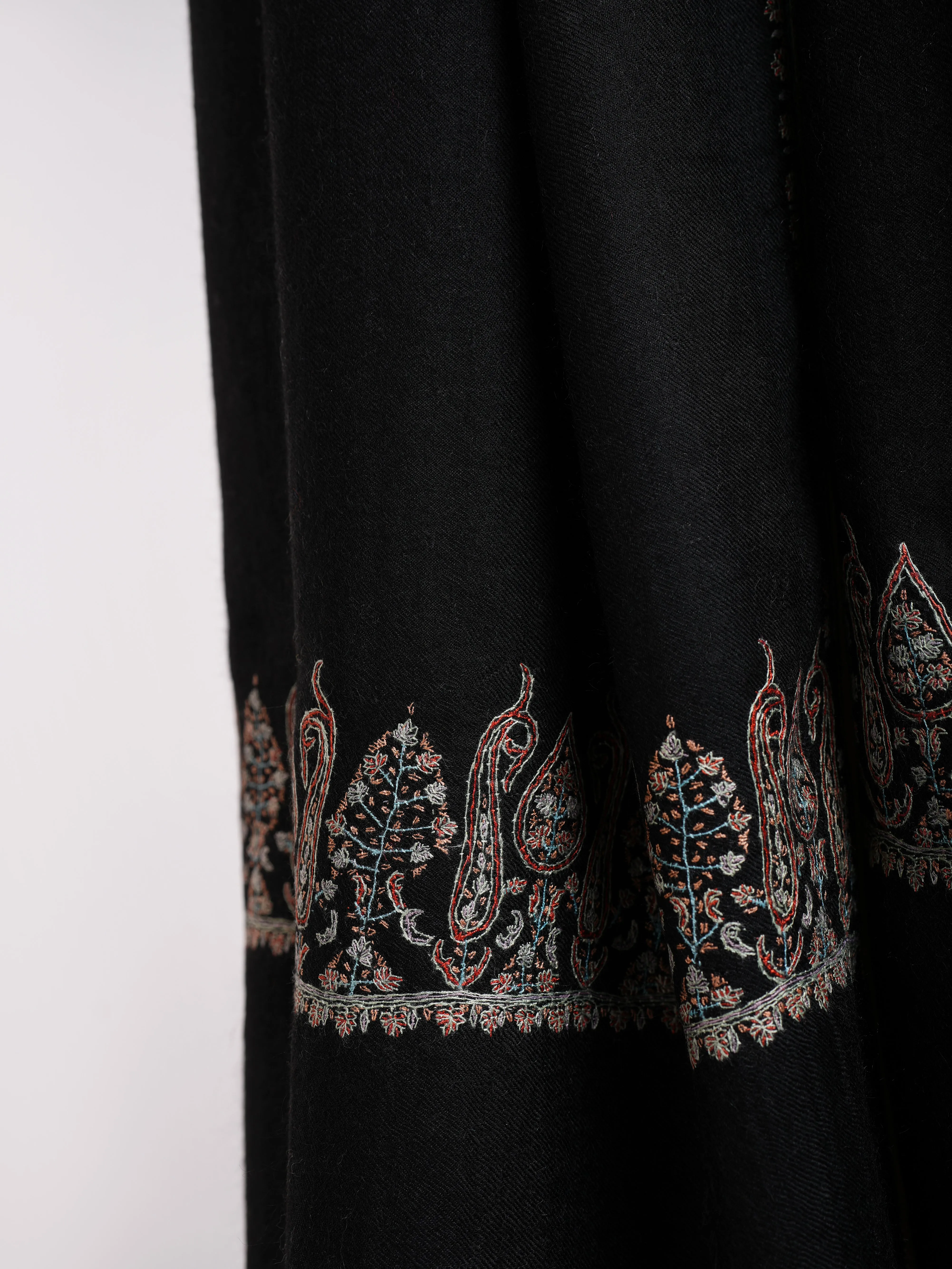 Black Sozni Embroidered Paisley Cashmere Stole