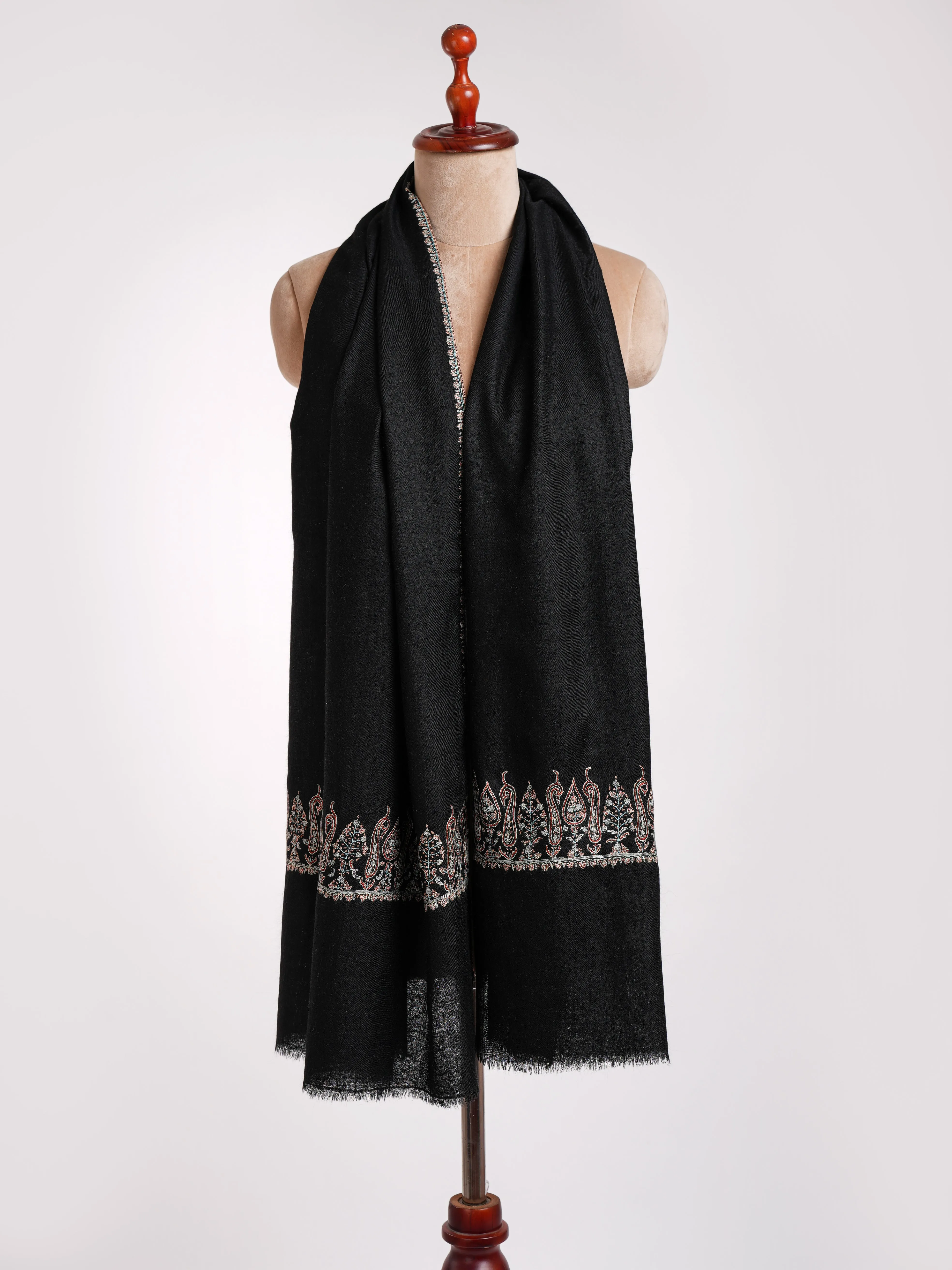 Black Sozni Embroidered Paisley Cashmere Stole