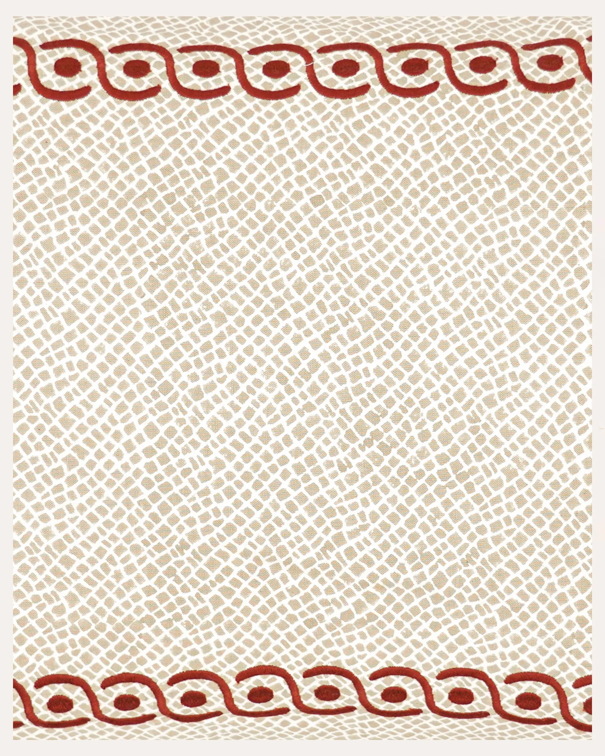 Calcada Embroidered Cushion - Red and Taupe