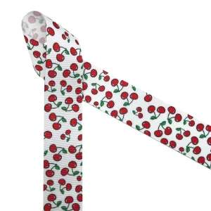 Cherries Ribbon on 1.5" White grosgrain, 10 Yard