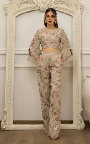 Chiffon Embroidered Top with Embroidered Trouser
