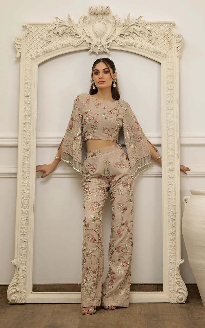 Chiffon Embroidered Top with Embroidered Trouser