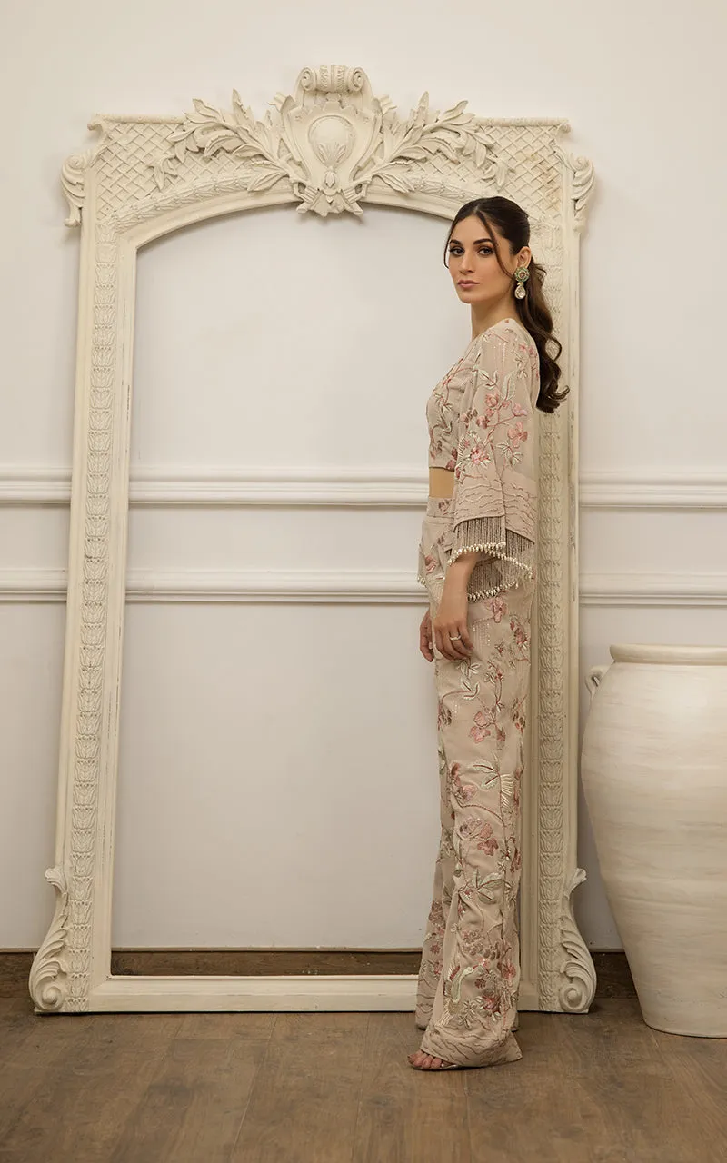 Chiffon Embroidered Top with Embroidered Trouser