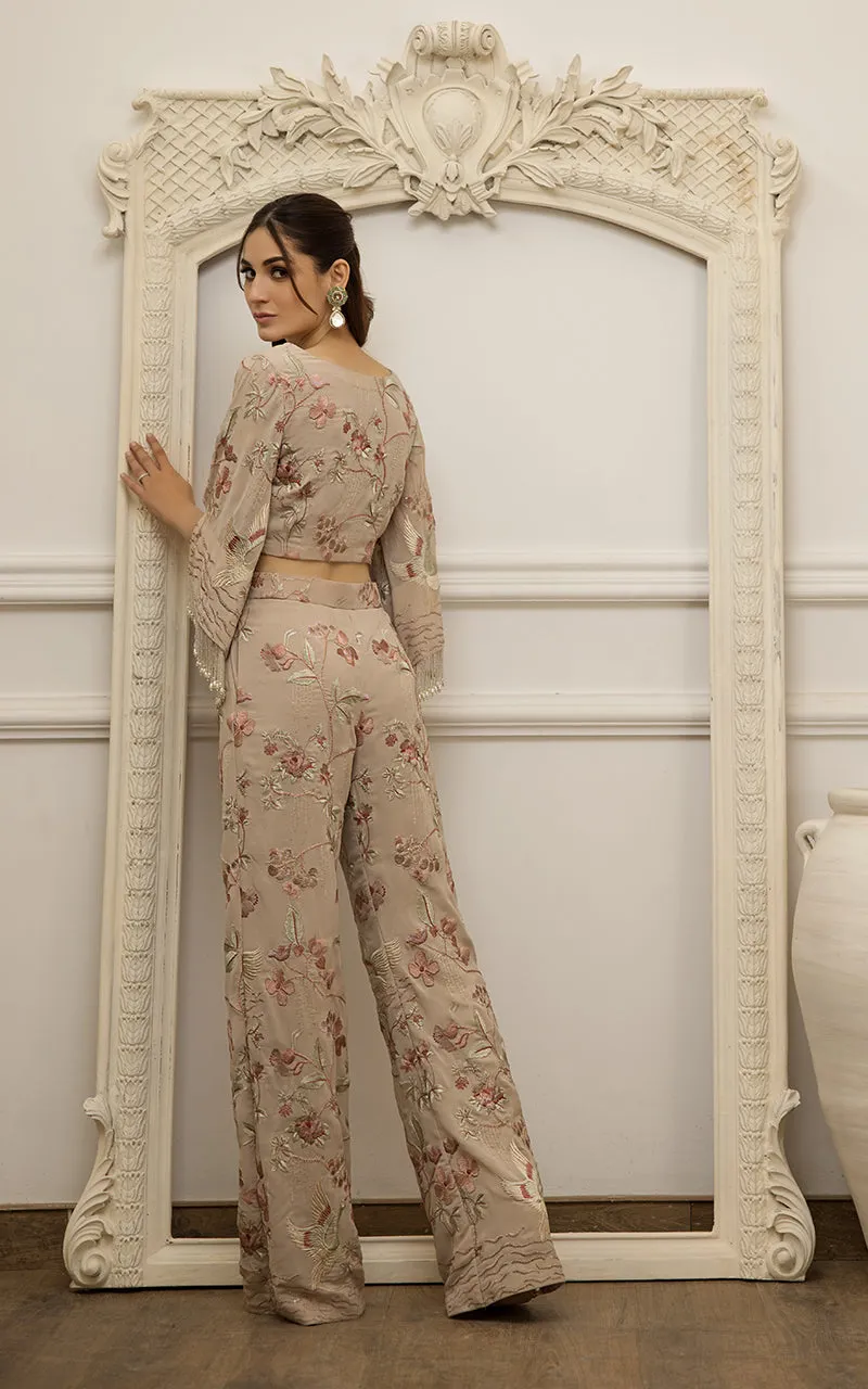 Chiffon Embroidered Top with Embroidered Trouser