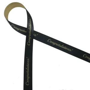 Congratulations Ribbon in gold on a black background printed on 5/8" Dijon gold