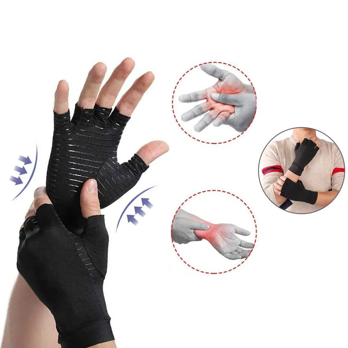 Copper Infused Therapeutic Compression Gloves For Men And Women