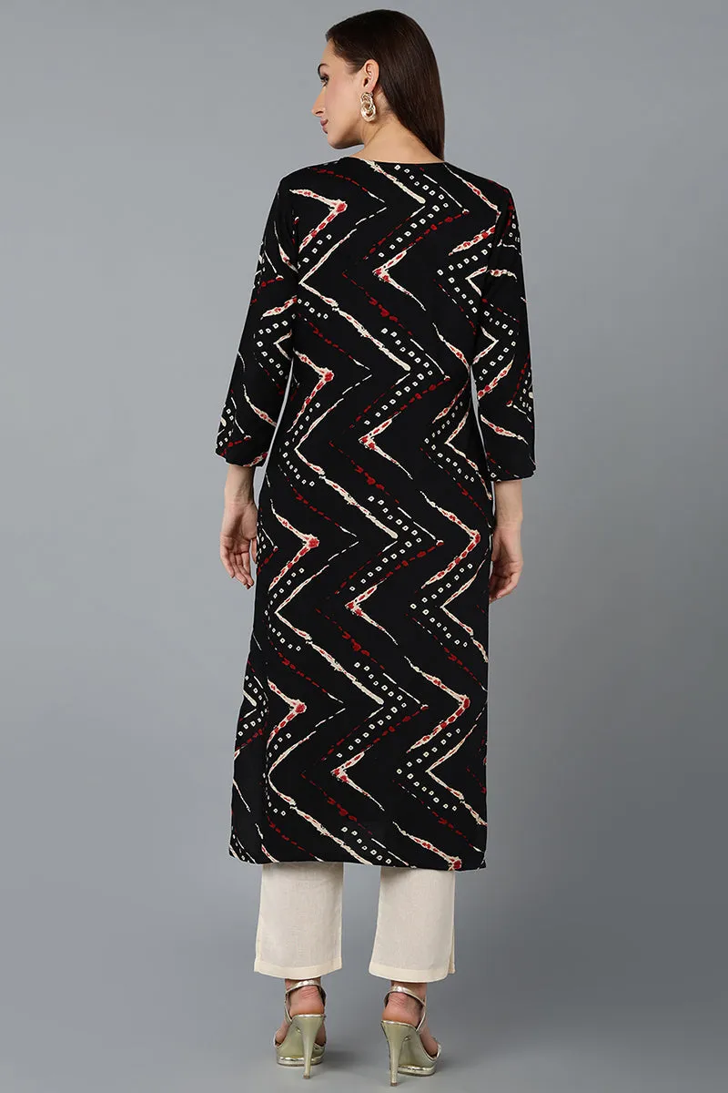 Cotton Blend Black Printed Straight Kurta