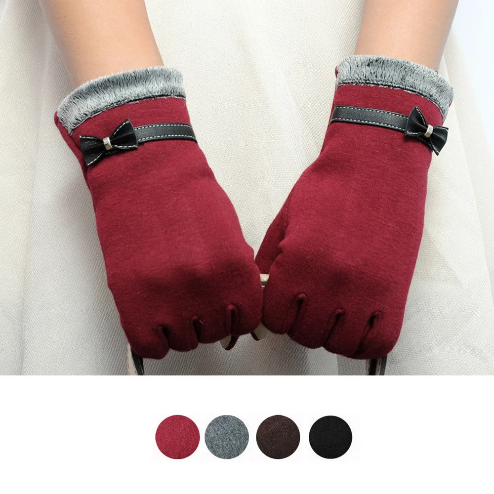 Elegant Ribbon Tie Warm Wrist Gloves