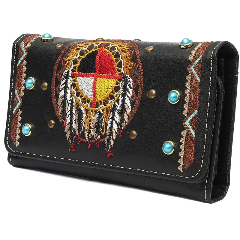 Embroidered Clutch Purse - Medicine Wheel Design