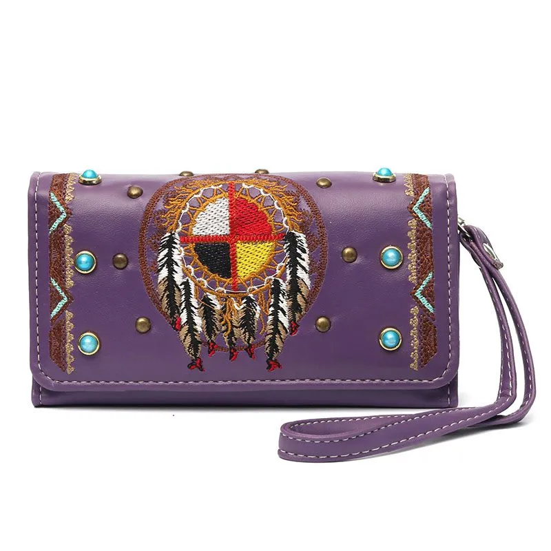 Embroidered Clutch Purse - Medicine Wheel Design