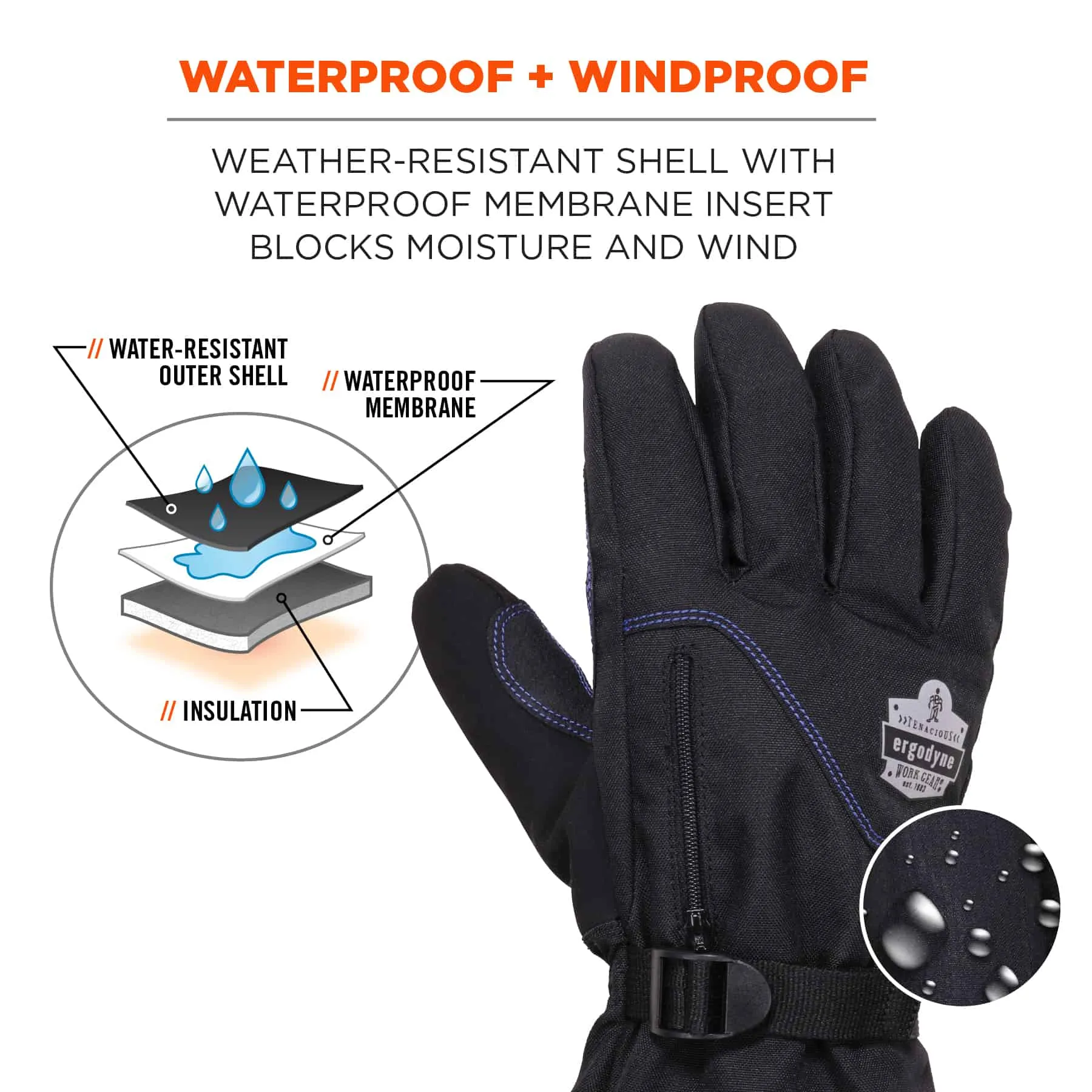 Ergodyne ProFlex 825WP Thermal Waterproof Winter Work Gloves - Black