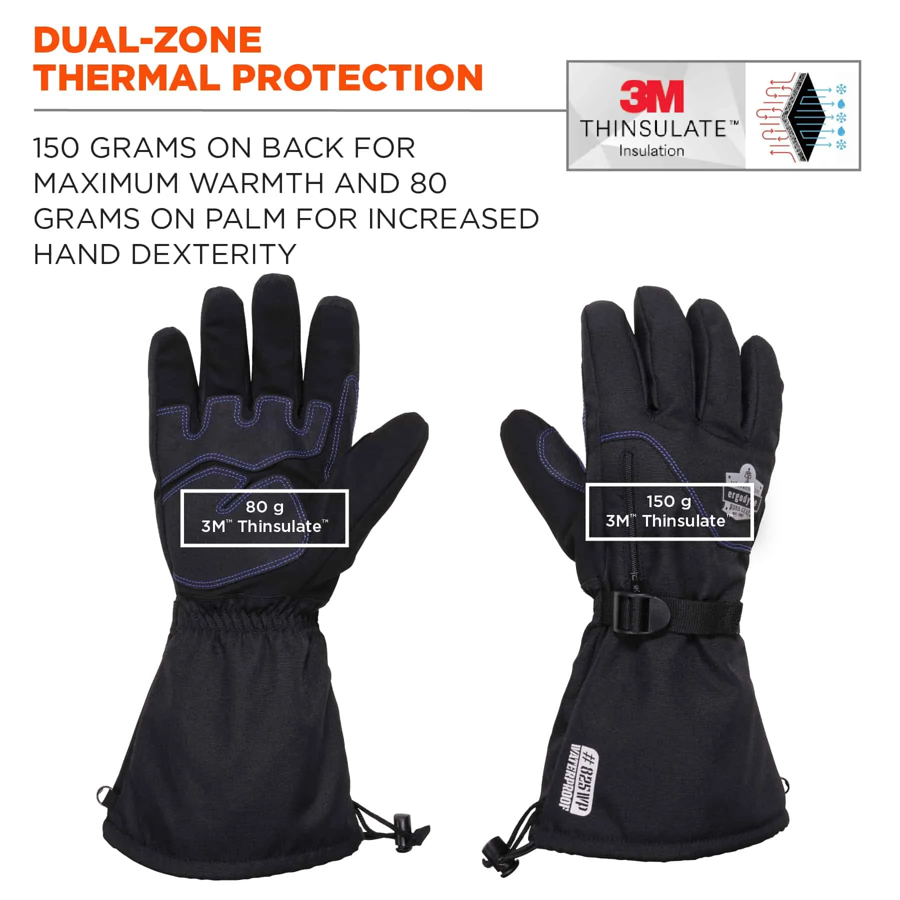 Ergodyne ProFlex 825WP Thermal Waterproof Winter Work Gloves - Black