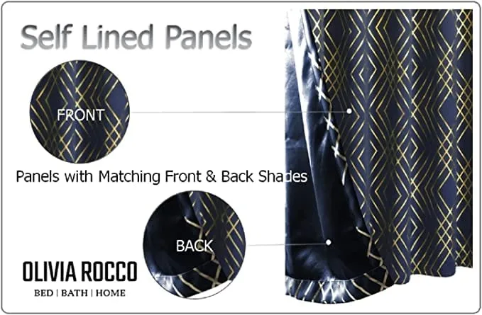 Geometric Blackout Thermal Insulated Curtains with Metallic Foil Print Light Blocking for Living Room and Bedroom by OLIVIA ROCCO