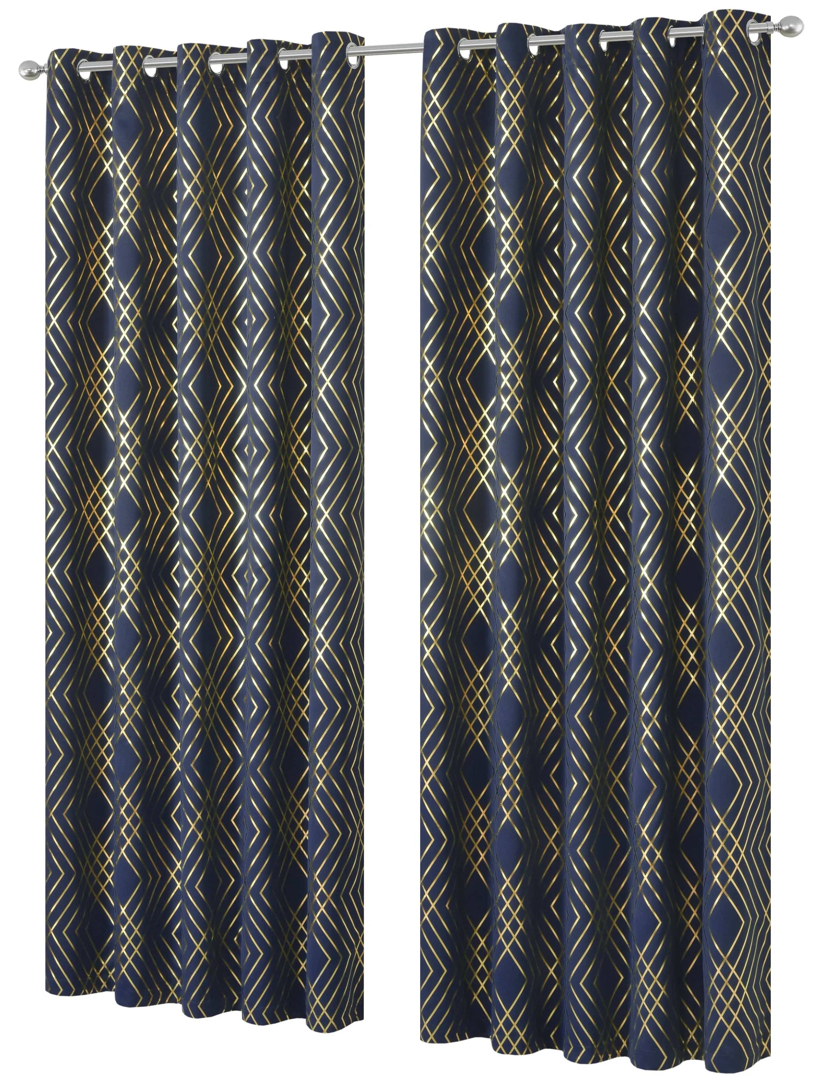 Geometric Blackout Thermal Insulated Curtains with Metallic Foil Print Light Blocking for Living Room and Bedroom by OLIVIA ROCCO