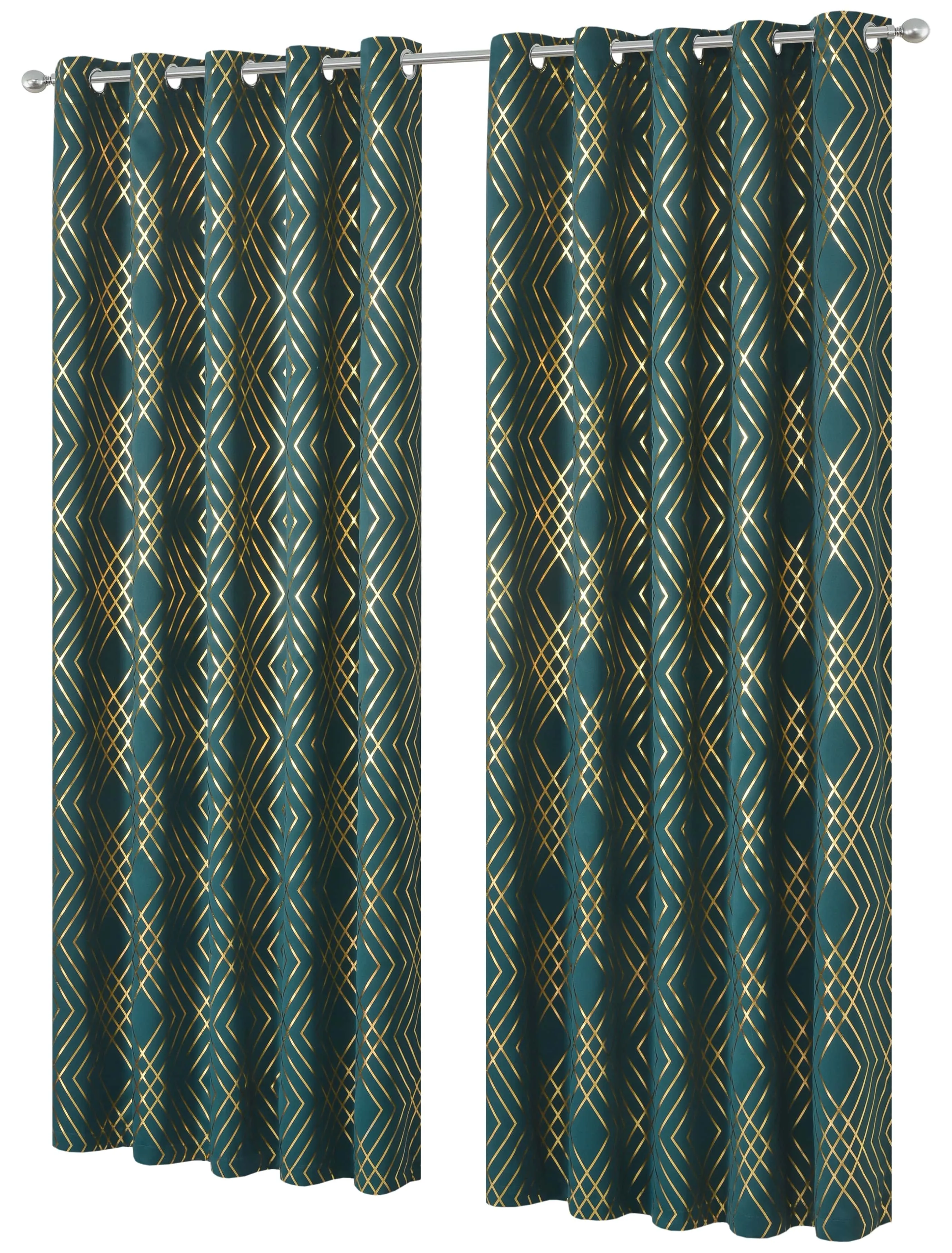 Geometric Blackout Thermal Insulated Curtains with Metallic Foil Print Light Blocking for Living Room and Bedroom by OLIVIA ROCCO