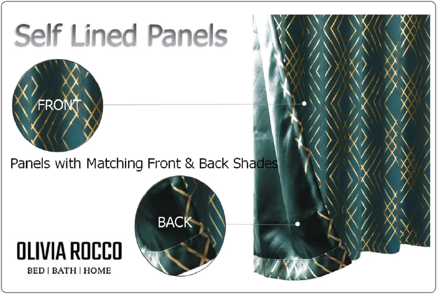 Geometric Blackout Thermal Insulated Curtains with Metallic Foil Print Light Blocking for Living Room and Bedroom by OLIVIA ROCCO