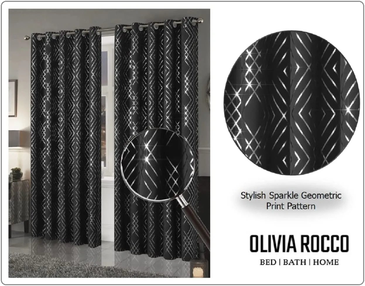 Geometric Blackout Thermal Insulated Curtains with Metallic Foil Print Light Blocking for Living Room and Bedroom by OLIVIA ROCCO