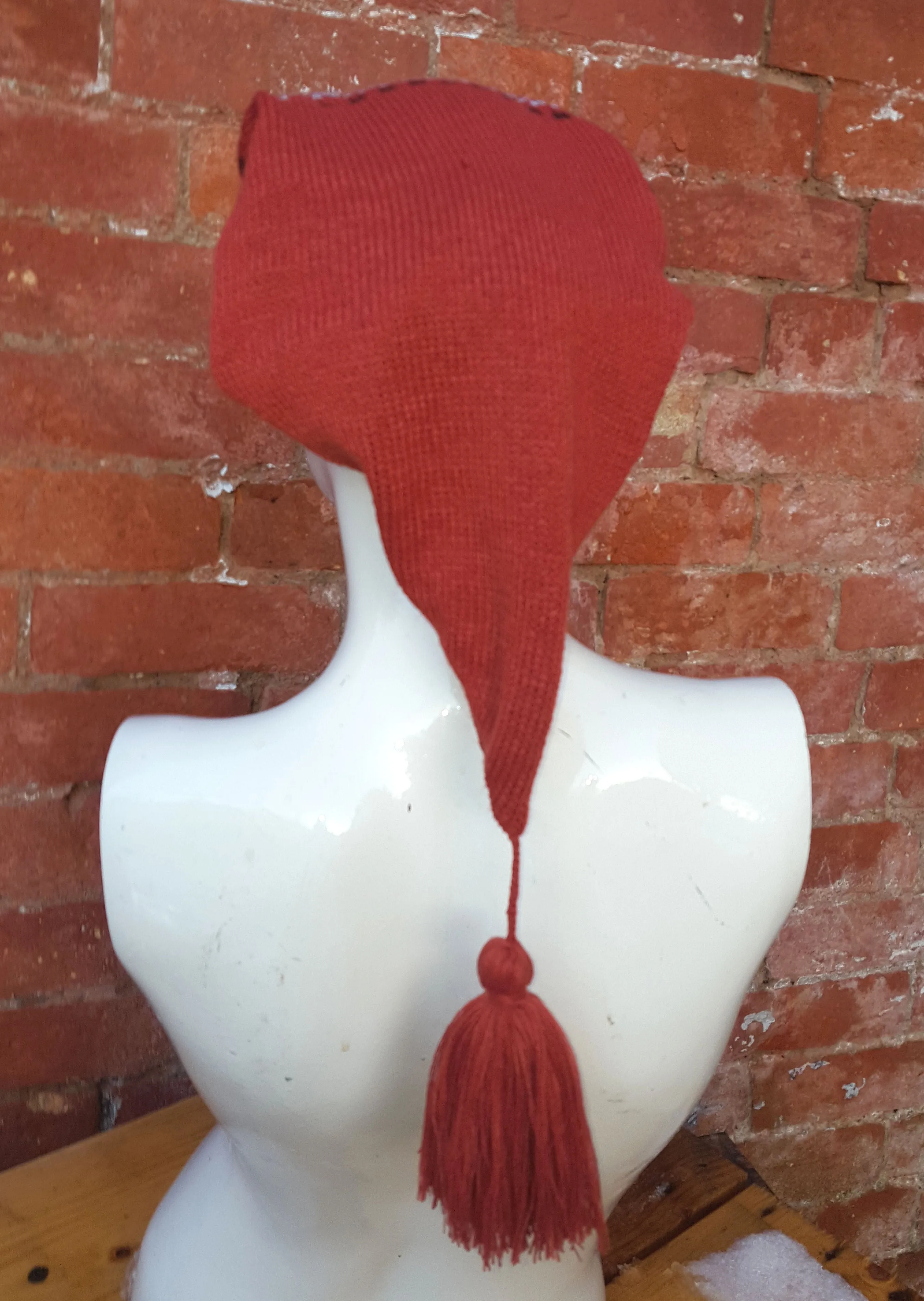 gingerbread coloured Winter Pixie Hat, fair isle pattern, one size fits all, unisex ski hat