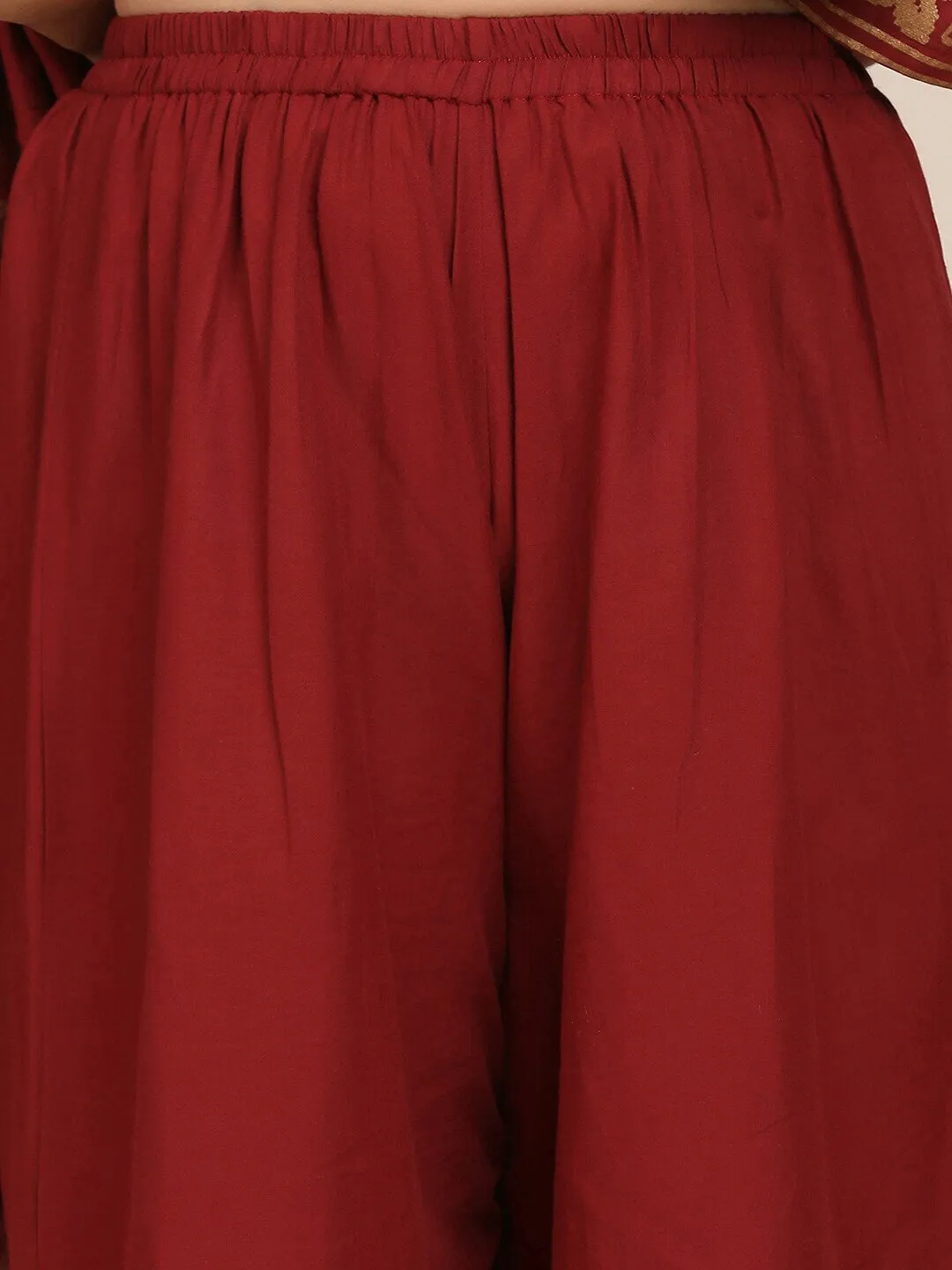 Girls Maroon Floral Printed Kurta With Palazzos & With Dupatta