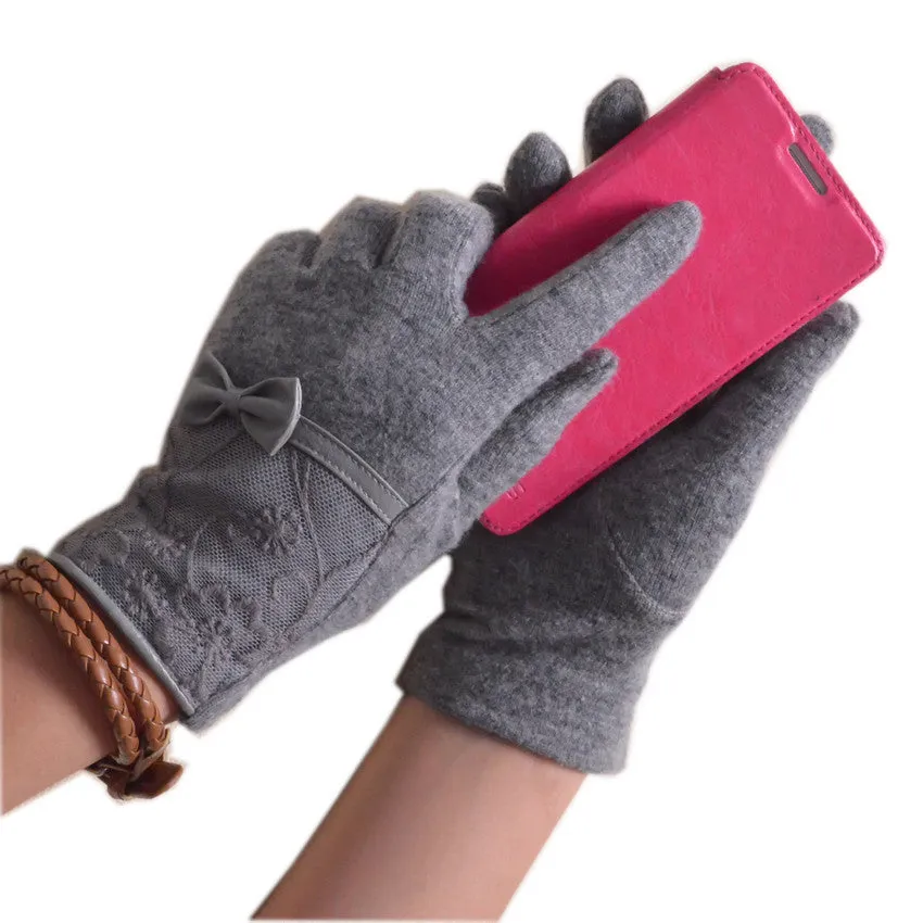Lace Embroidered Bow-knot Wrist Gloves