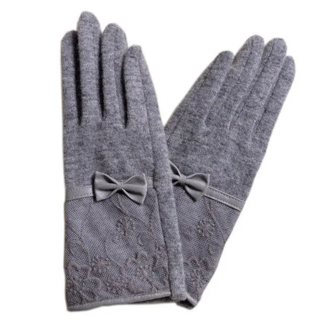 Lace Embroidered Bow-knot Wrist Gloves