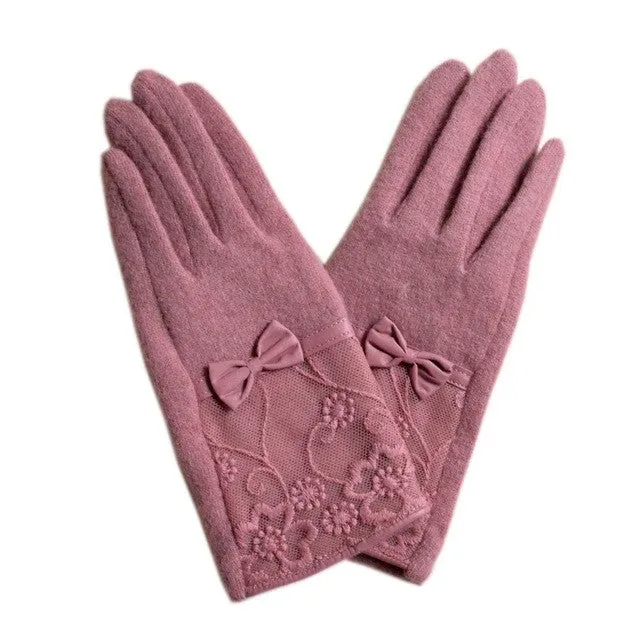 Lace Embroidered Bow-knot Wrist Gloves