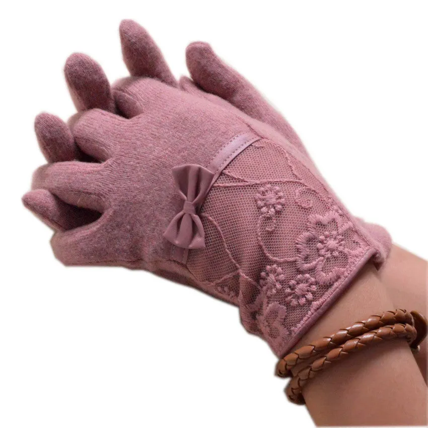 Lace Embroidered Bow-knot Wrist Gloves