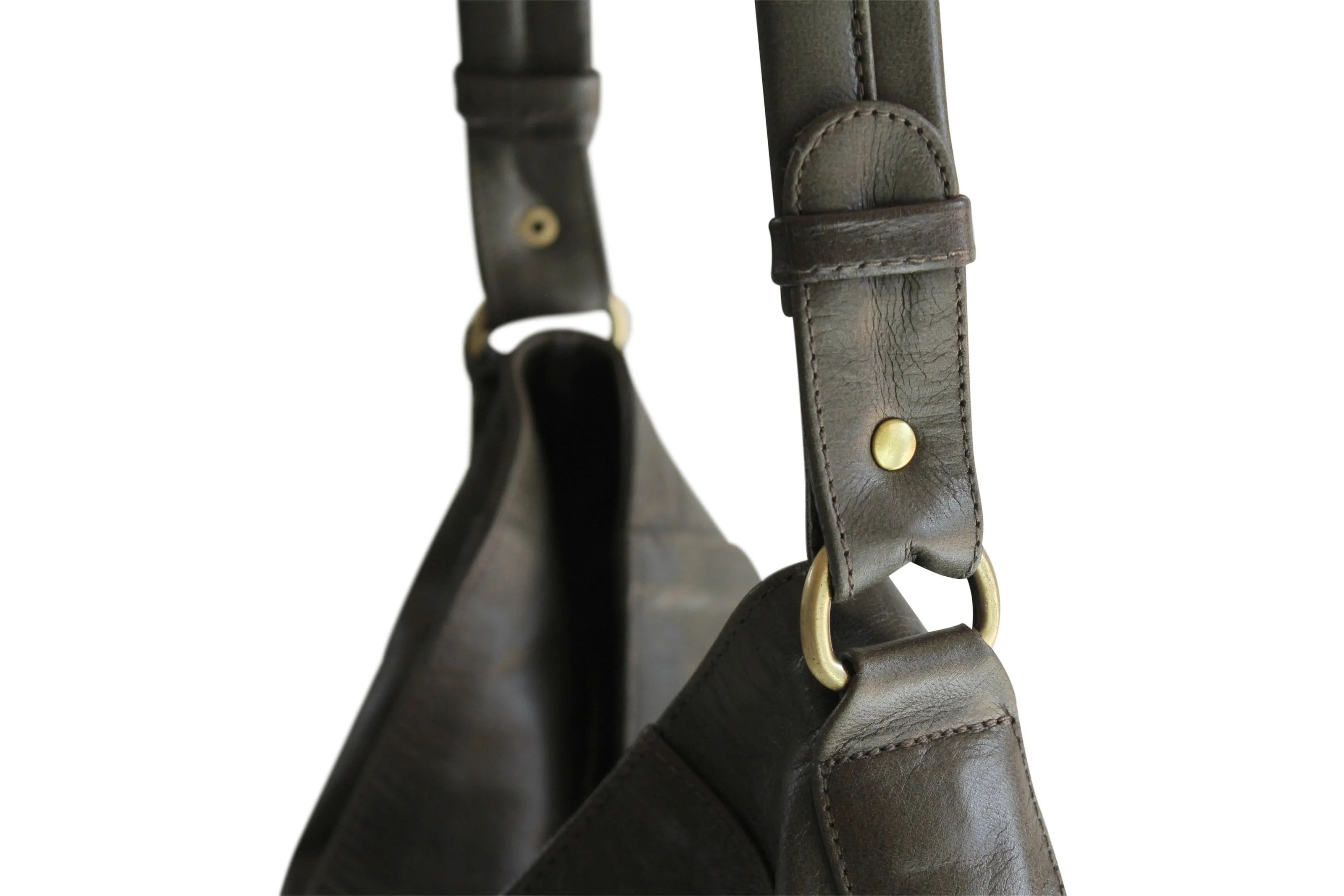 LOLA HOBO LEATHER HANDBAG IN OLIVE-GREY
