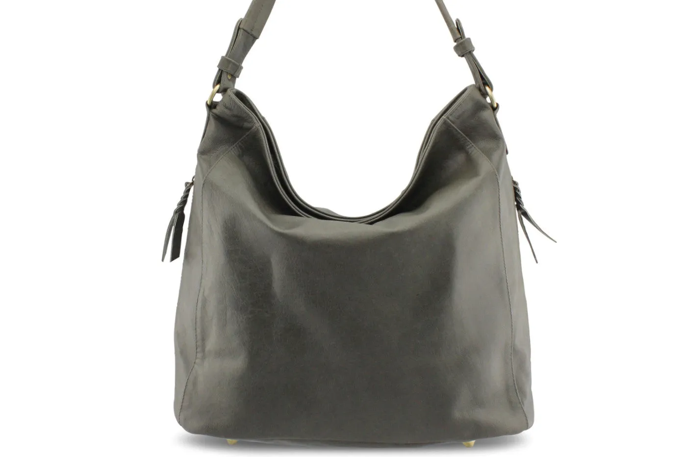LOLA HOBO LEATHER HANDBAG IN OLIVE-GREY