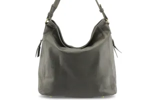 LOLA HOBO LEATHER HANDBAG IN OLIVE-GREY