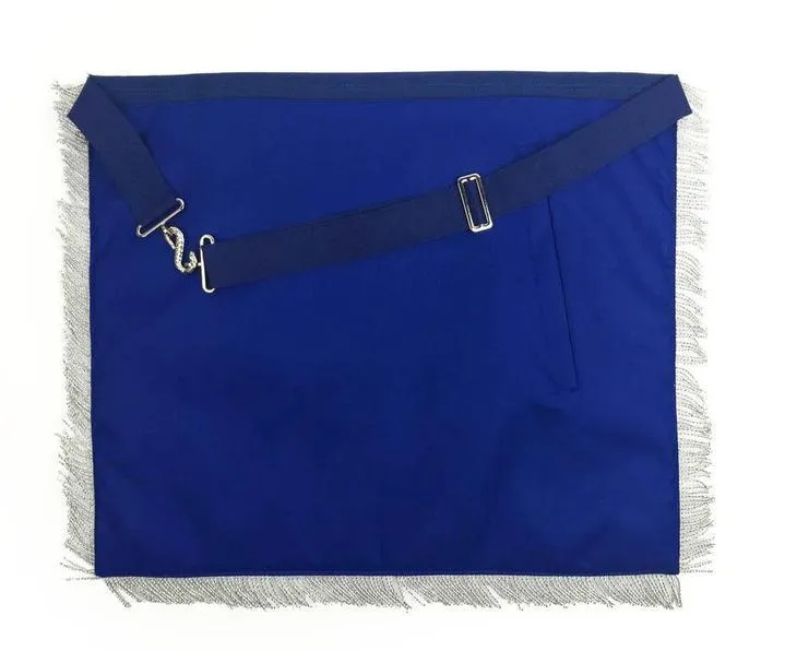 Master Mason Blue Lodge Apron - Navy Blue with Pillars Silver Hand Embroidery
