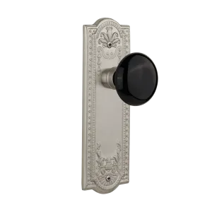 Meadows Long Plate with Black Porcelain Knob in Satin Nickel