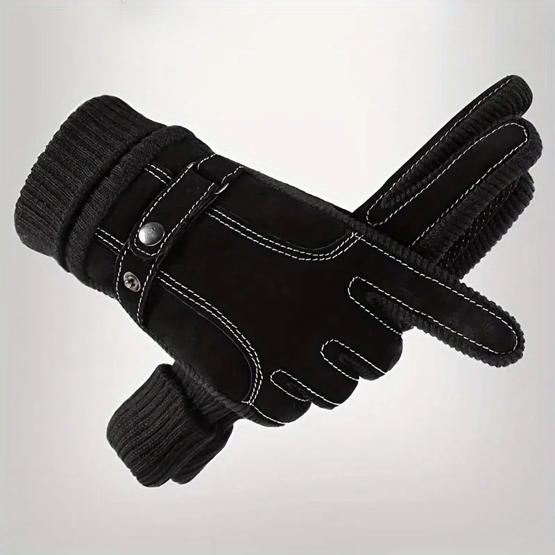 Mens Winter Leather Gloves Perfect Gift for Outdoor Activities