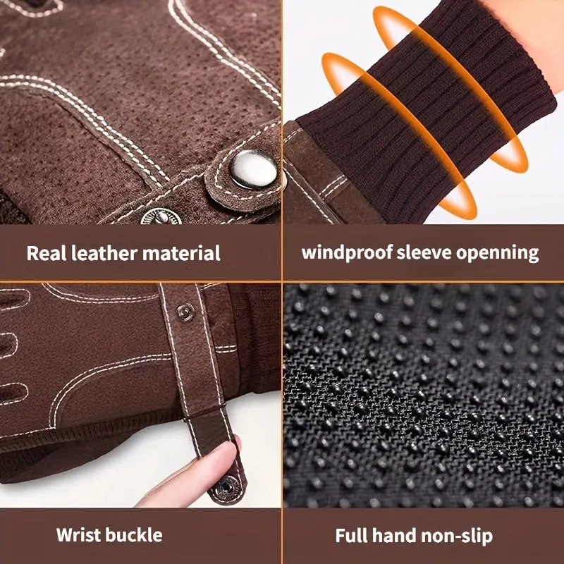 Mens Winter Leather Gloves Perfect Gift for Outdoor Activities