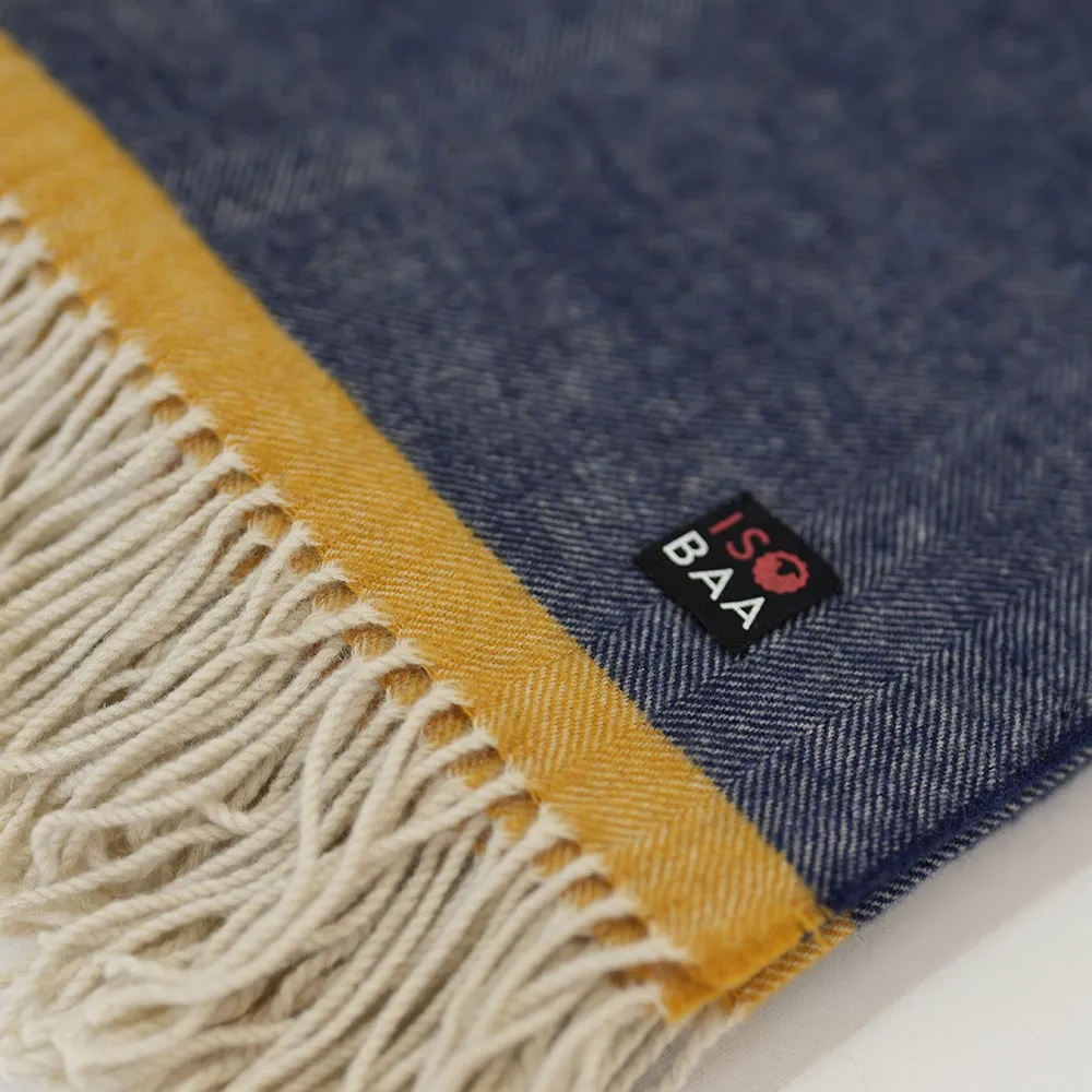 Merino Herringbone Throw (Navy/Mustard Stripe)