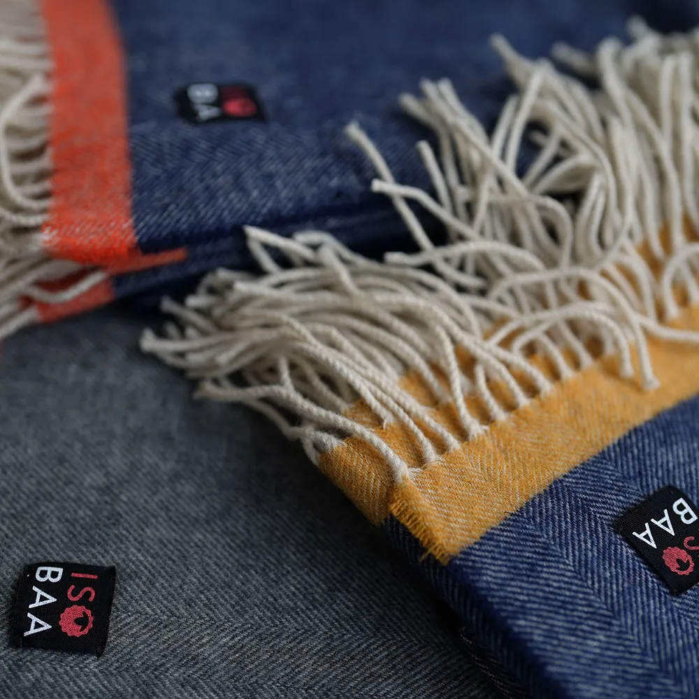 Merino Herringbone Throw (Navy/Mustard Stripe)