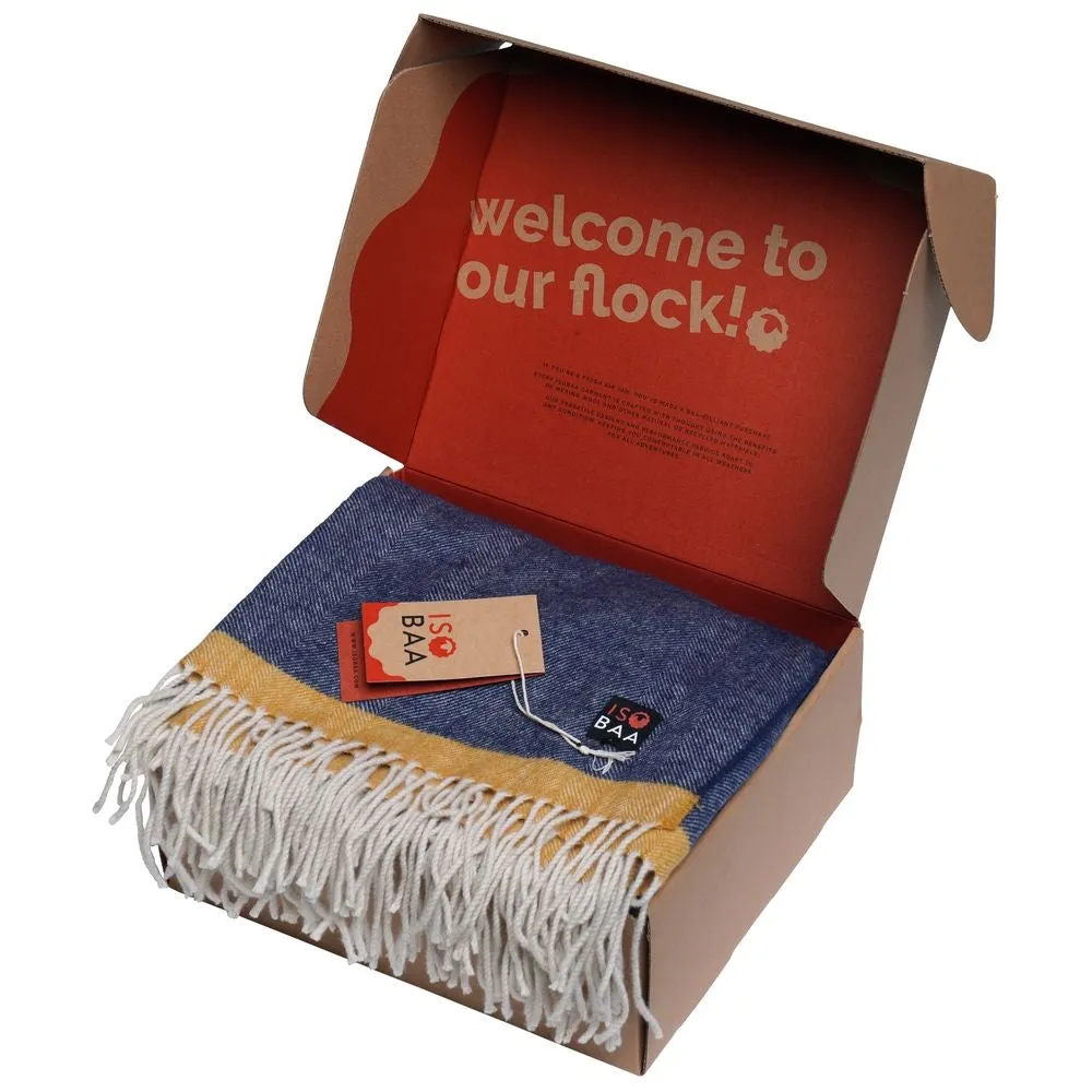 Merino Herringbone Throw (Navy/Mustard Stripe)