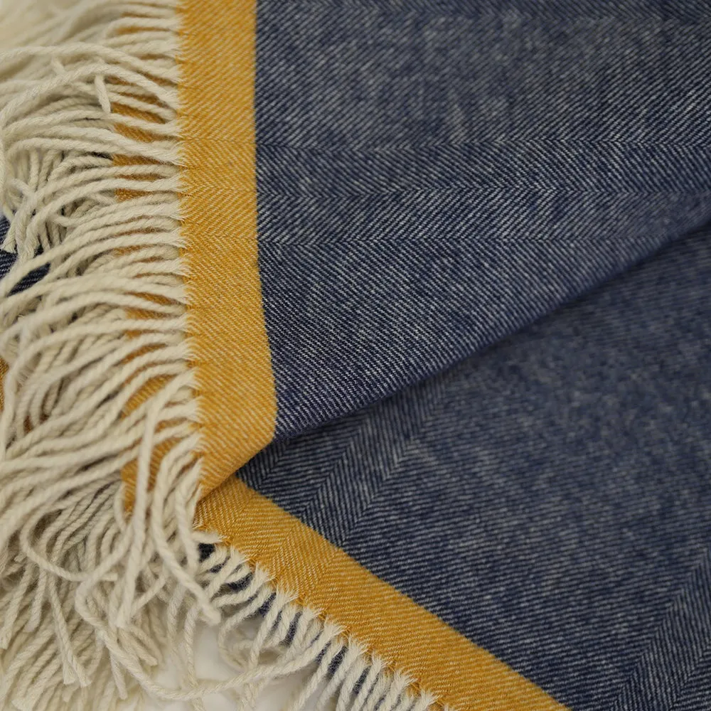 Merino Herringbone Throw (Navy/Mustard Stripe)