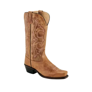 Old West Tan Womens Leather 12in Cowboy Boots