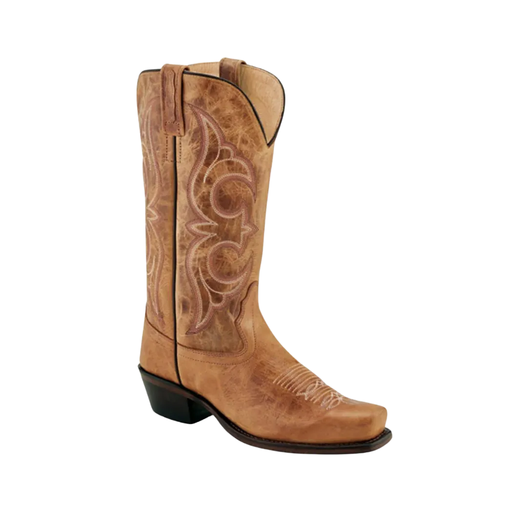 Old West Tan Womens Leather 12in Cowboy Boots