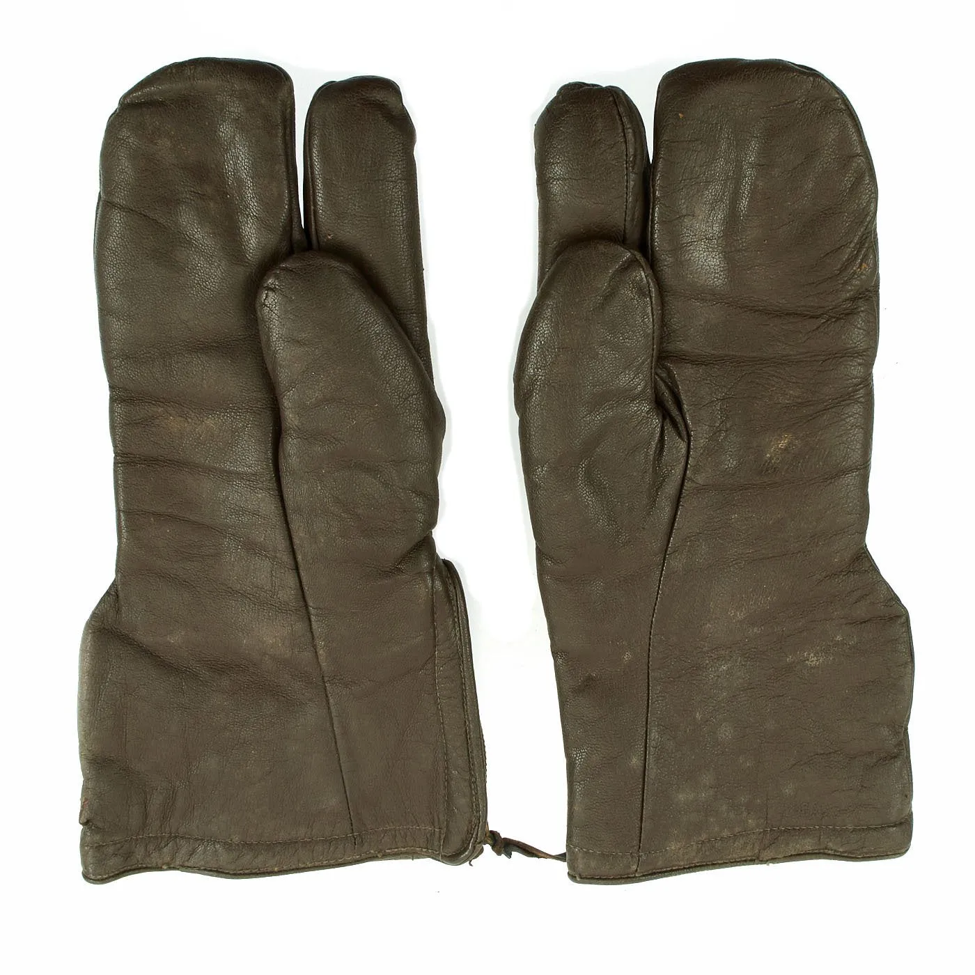 Original WWII U.S. Navy Air Crew Leather Flying Mitten Gloves - Marked U-S-N
