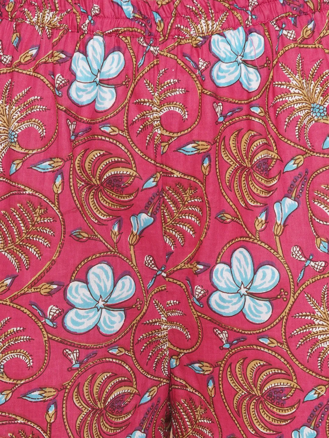 Pink Floral Printed Gotta Detailing Flared Anarkali Kurta & Pink Multi Printed Pant with Dupatta