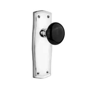 Prairie Long Plate with Black Porcelain Knob in Bright Chrome
