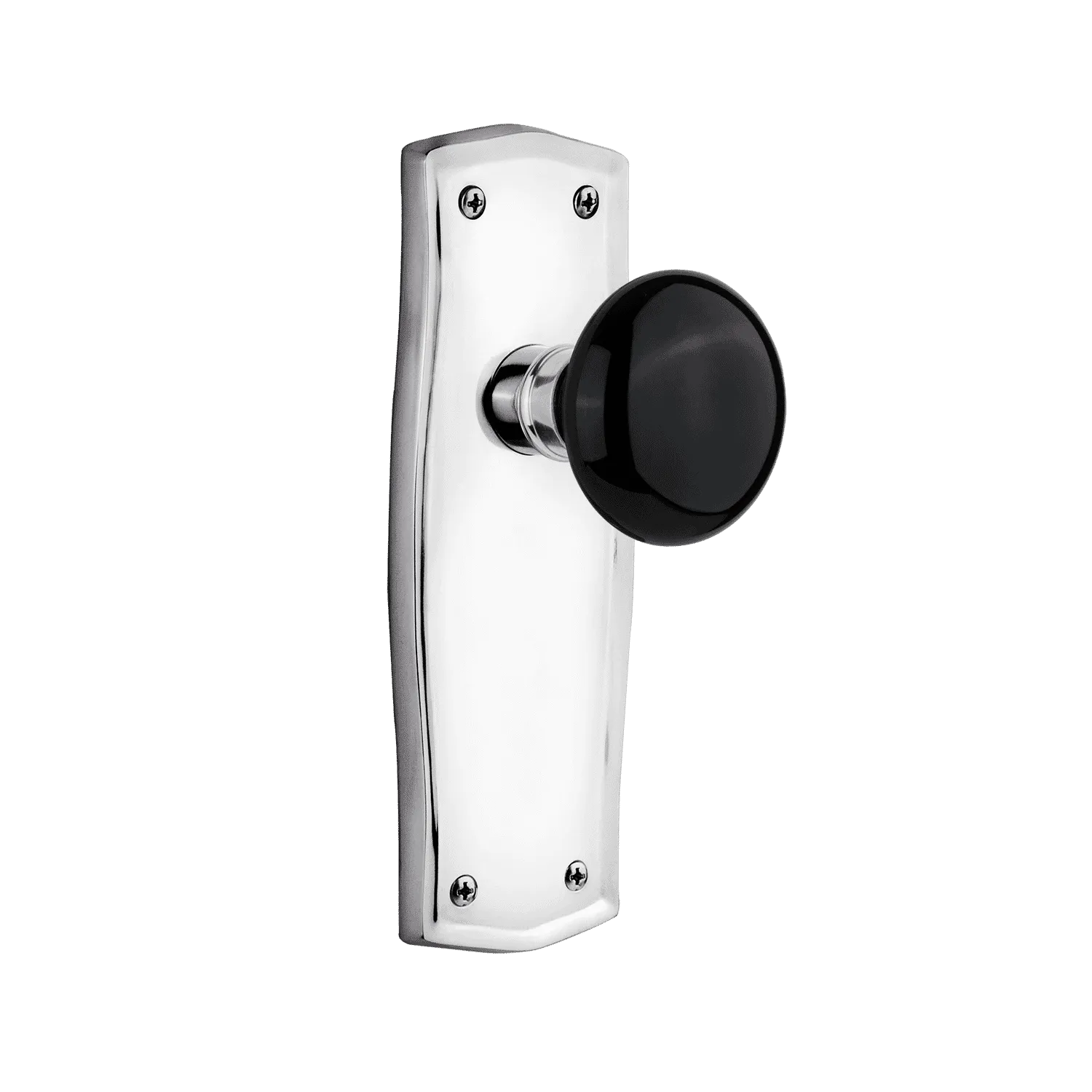 Prairie Long Plate with Black Porcelain Knob in Bright Chrome