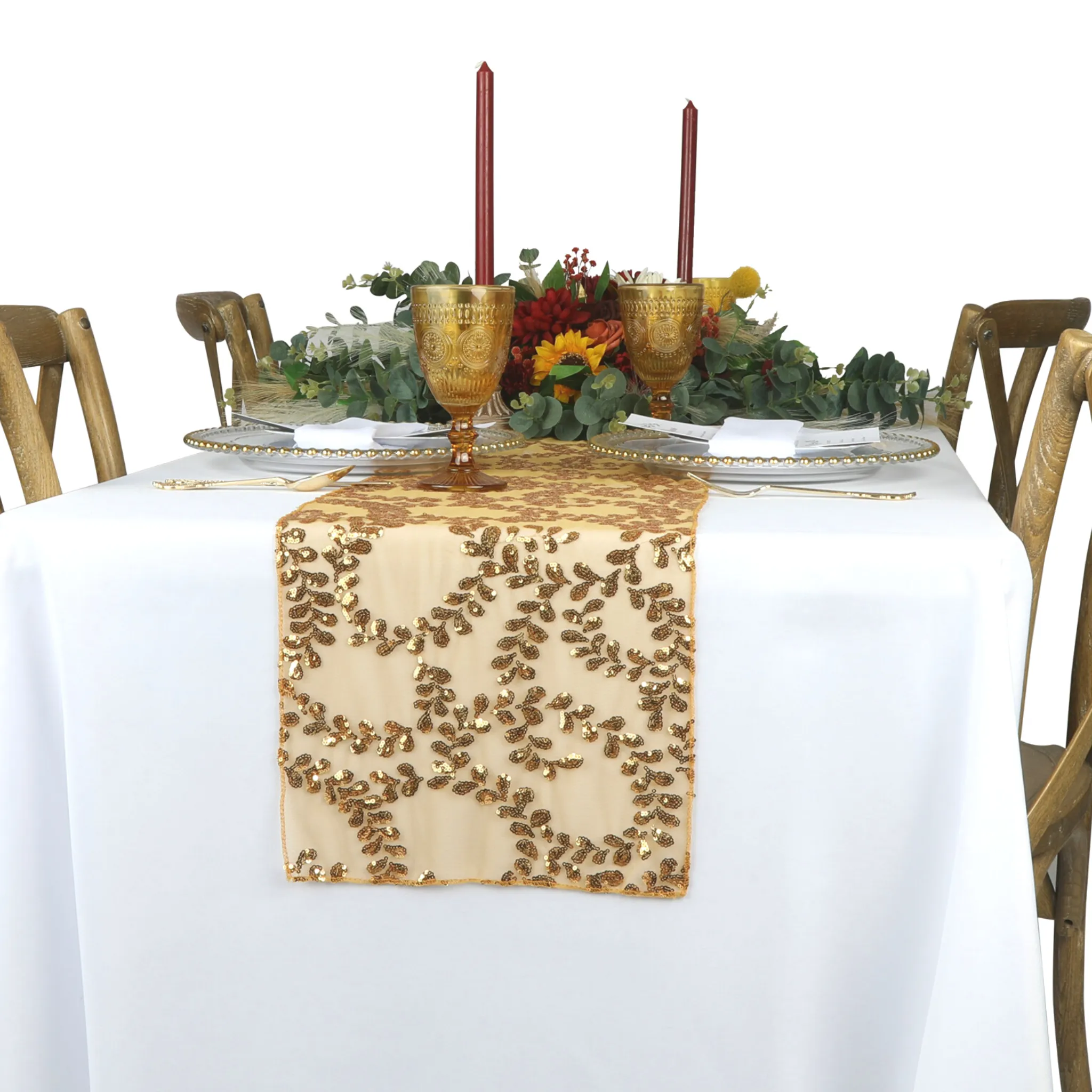 Sequin Vine Table Runner - Gold