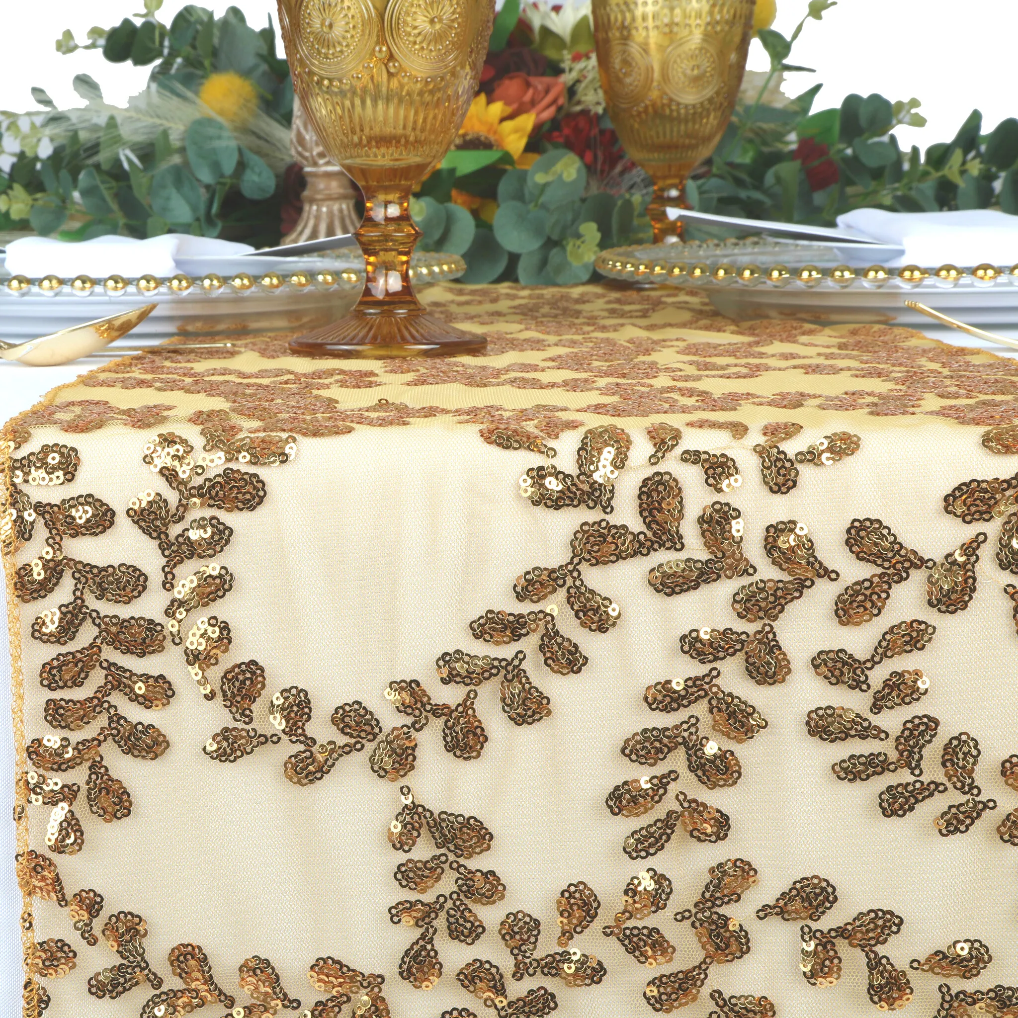 Sequin Vine Table Runner - Gold