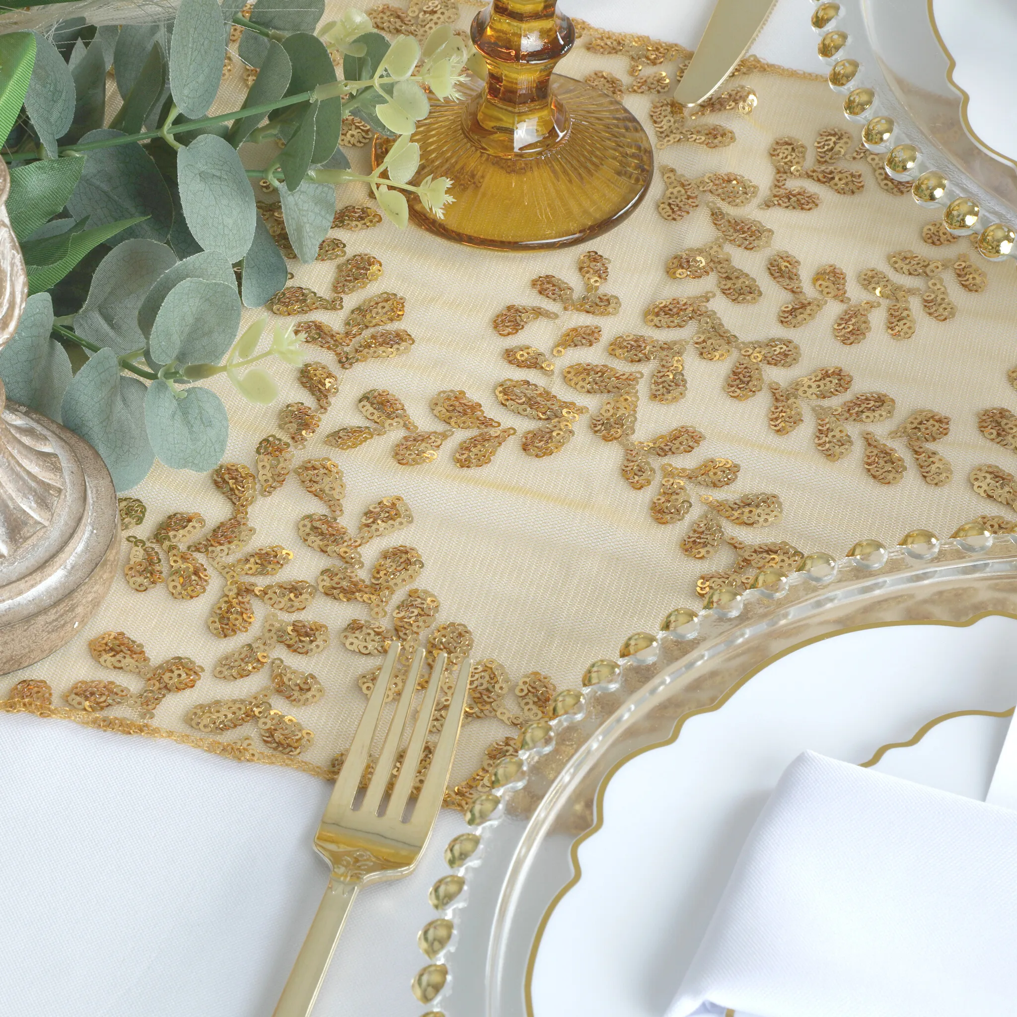 Sequin Vine Table Runner - Gold